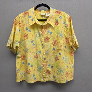 Debbie Brooks Shirt Womens 18W 20W Yellow Floral Button Up Short Sleeve Summer